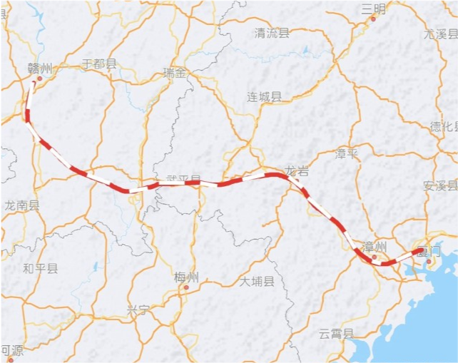 设计时速350km/h,是赣州和厦门之间第二条时速200km/h以上的铁路