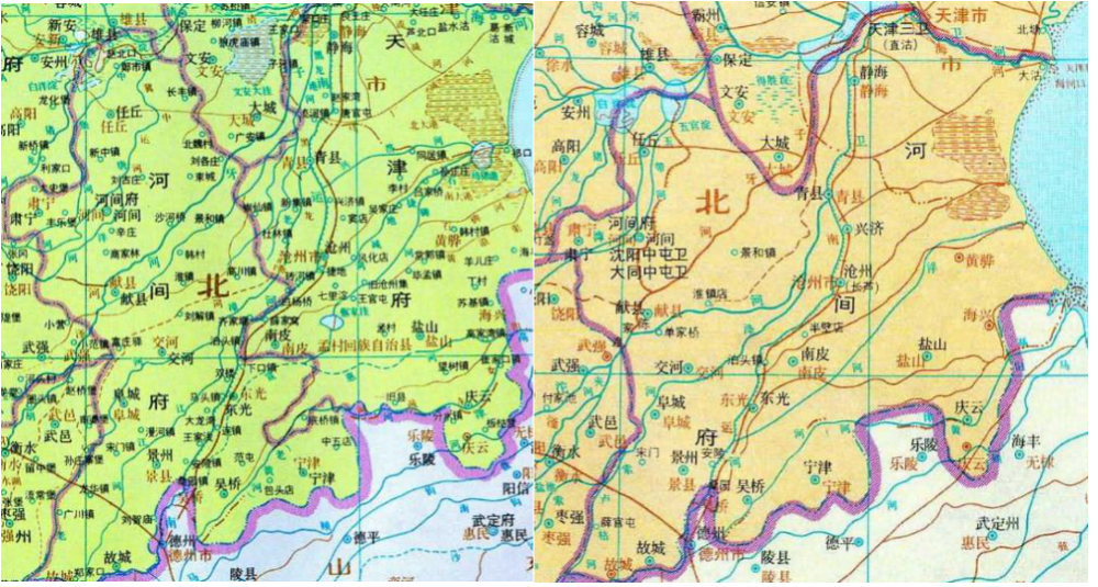 河间府地图(左侧清朝右侧明朝)