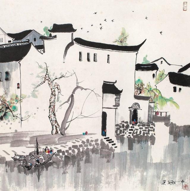 吴冠中水墨作品,有着江南水乡的唯美,抽象写意中西