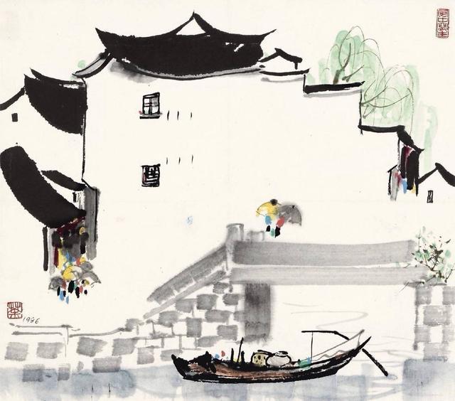 吴冠中水墨作品,有着江南水乡的唯美,抽象写意中西兼用!