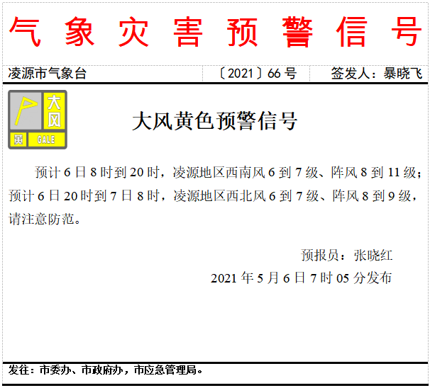 来源:凌源市气象台 5月5日16时发布天气预报:今天夜间到明天白天晴转