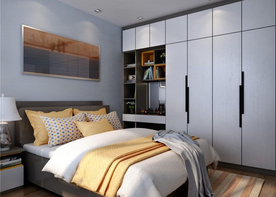 双人卧室,12平方米是房间尺寸的最低标准,卧室内除了放一张双人床外