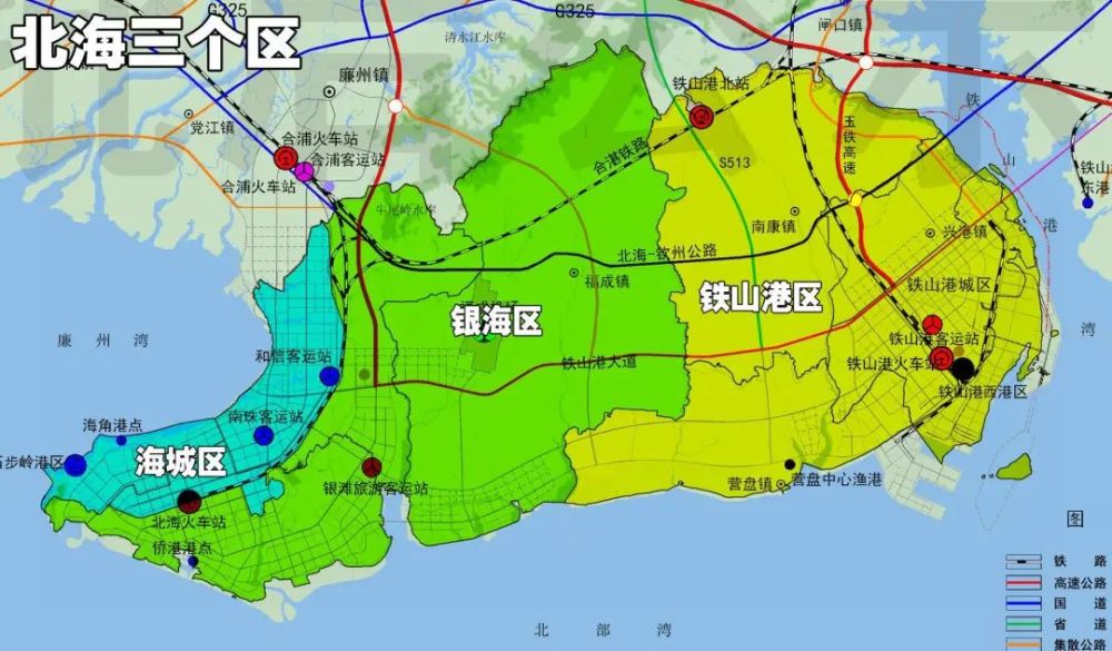 很多人以为,北海是沿着铁路的南北,划分海城区和银海区,也不完全是,在