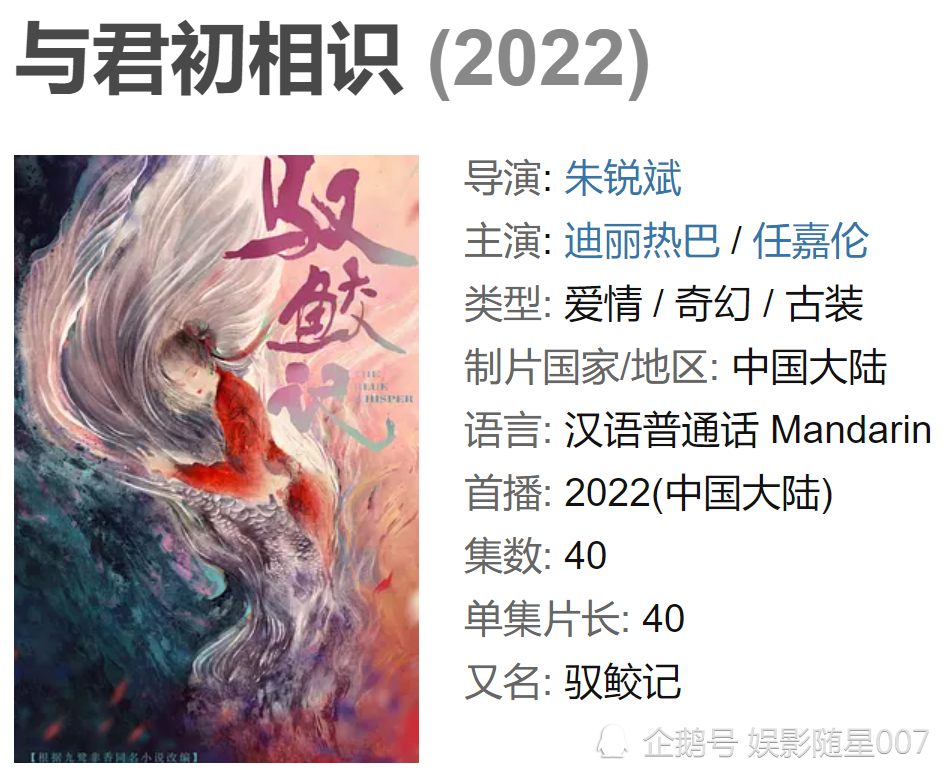 据悉,《驭鲛记之与君初相识》这部剧在2021年2月16号时已经顺利开机