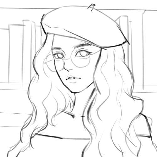 头像插画～带着贝雷帽的镜框少女|插画|手绘