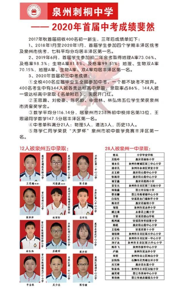 刺桐中学2017年首届招收400名初一新生,三年后,2020年首届学生参加