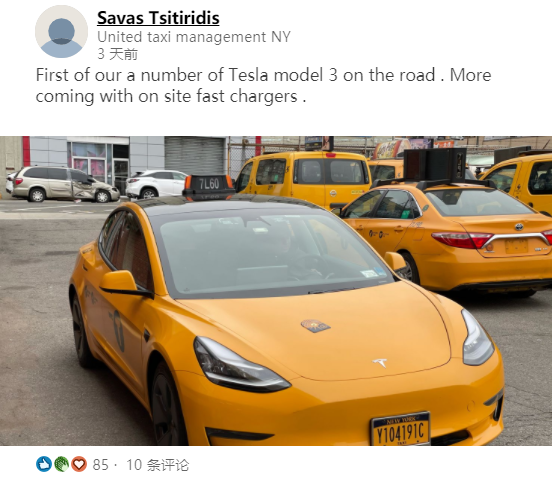 纽约市的特斯拉model 3黄色出租车车队正在快速增长