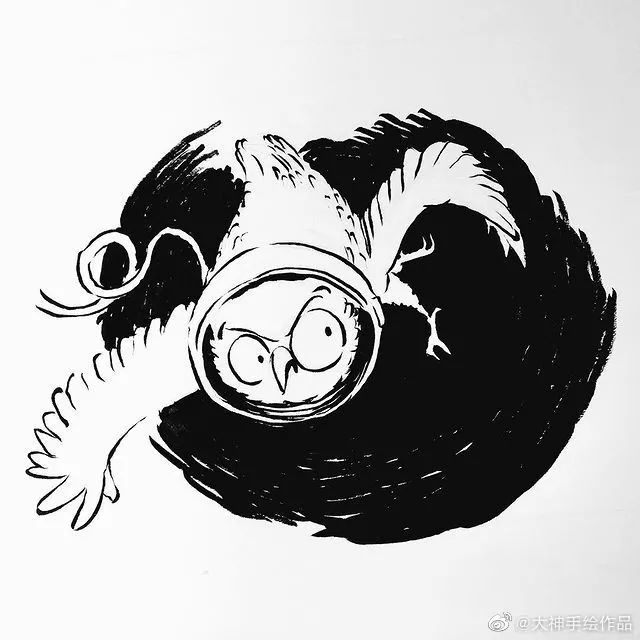 黑白画|猫头鹰的日与夜