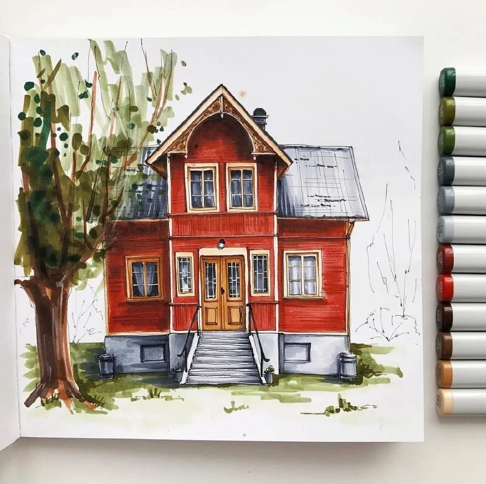 钢笔淡彩|把漂亮的小房子都收进本子吧!