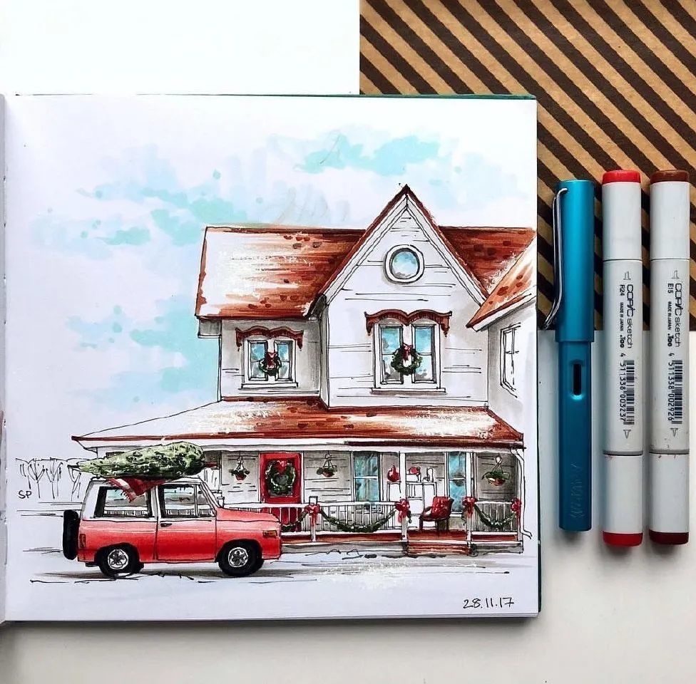 钢笔淡彩|把漂亮的小房子都收进本子吧!