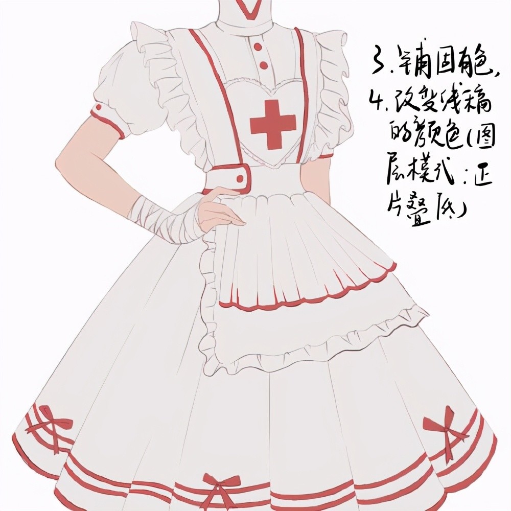动漫插画～护士服碎花裙