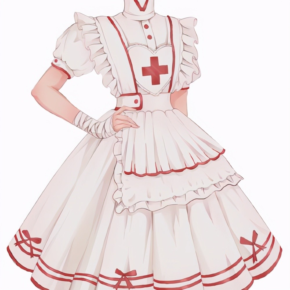 动漫插画～护士服碎花裙