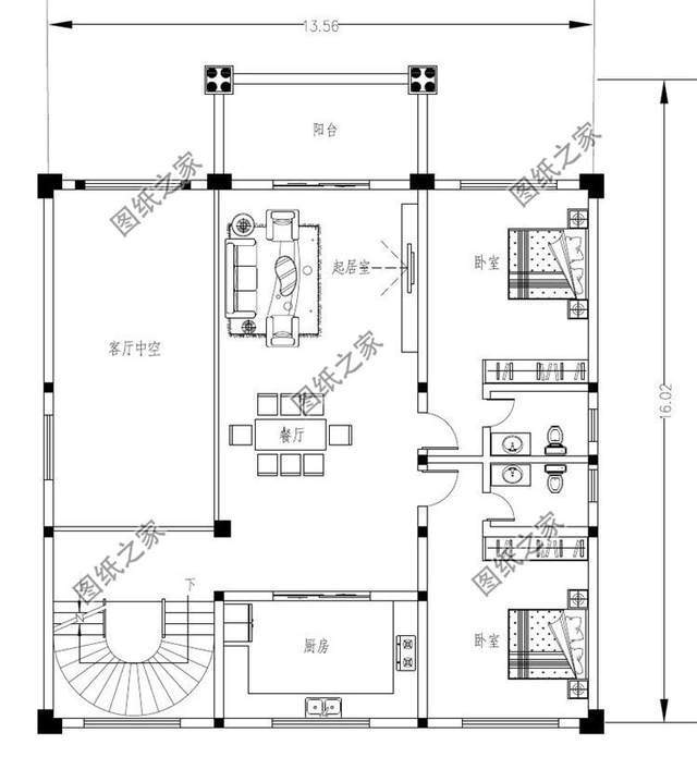 带旋转楼梯别墅设计图,建房子这三款户型一定不能少,赶快收藏