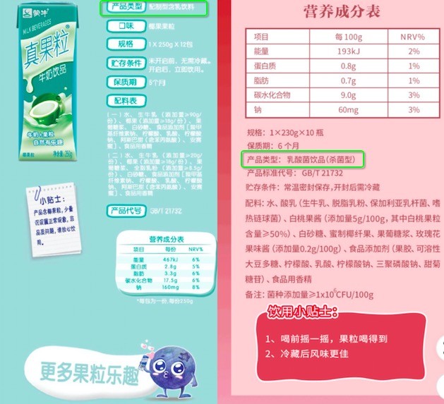 真果粒盒装,真果粒花果轻乳的配料表对比以真果粒椰果口味为例,这款
