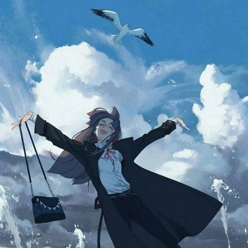 动漫女头忧郁蓝色系女生头像手绘文艺风