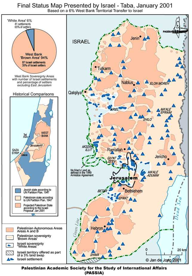 犹太人定居点,以及被分割的巴勒斯人坦居住地