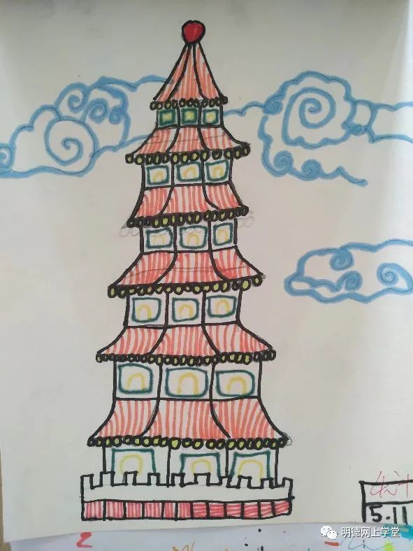 今天同学的作品画的塔还不错