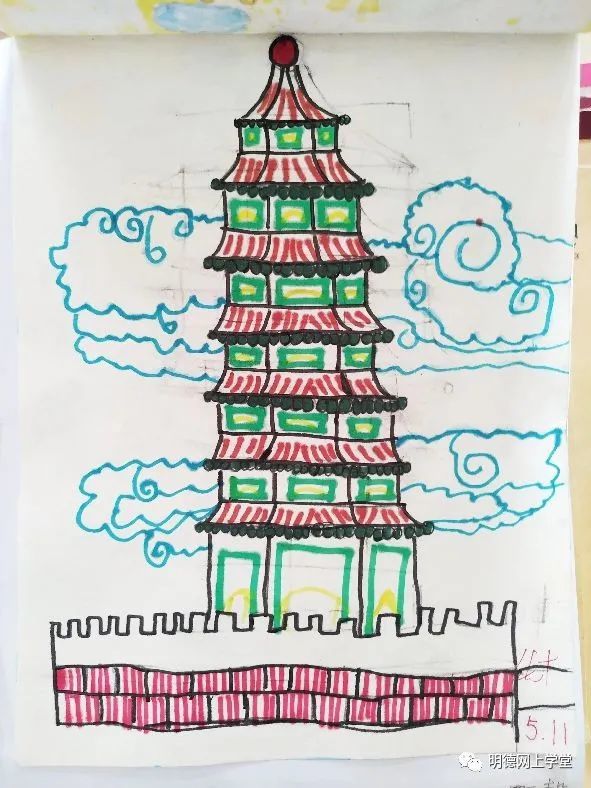 今天同学的作品画的塔还不错