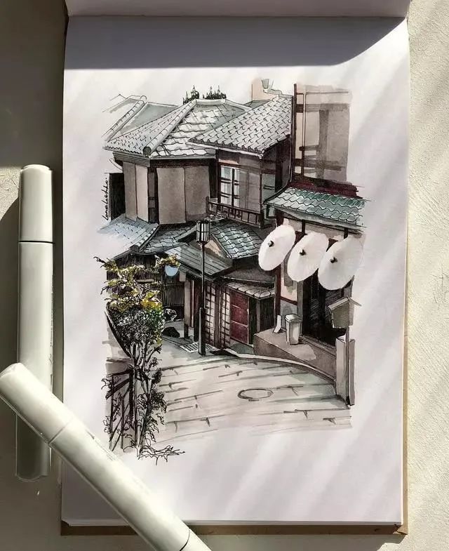 空间感超强的马克笔场景速写手绘