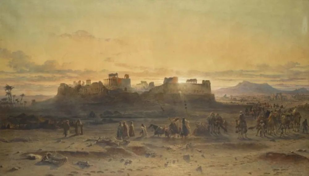 卡尔·哈格《巴尔米拉太阳神庙废墟 布面油画 1859年