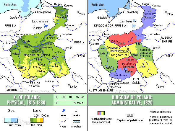 灰色:波兰王国的德语地图,黑线是前波兰立陶宛