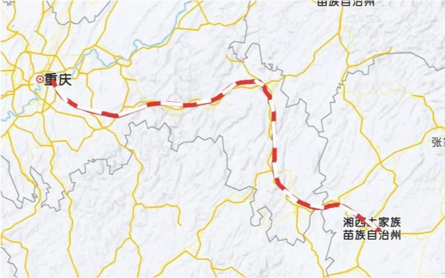 渝湘高铁比较有意思的路段是重庆至吉首路段,其中重庆境内出现了一个