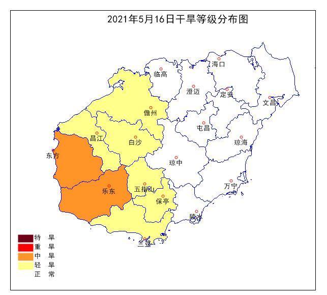 海南岛5月16日干旱等级分布图.海南省气象服务中心 供图