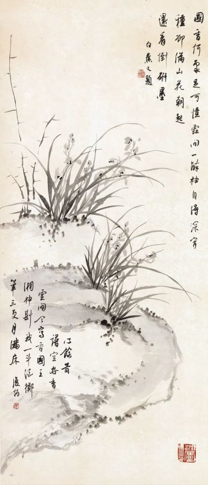 白蕉的兰花也深具才情,以书法之笔入画,深得时人赞赏.