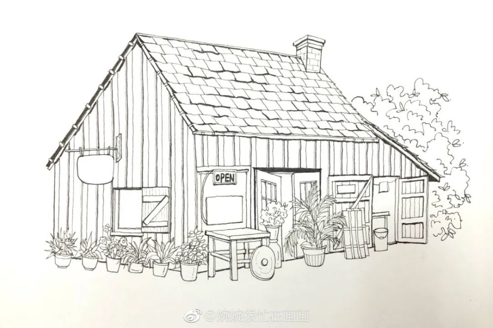 水彩|钢笔淡彩小房子及线稿 超详细步骤