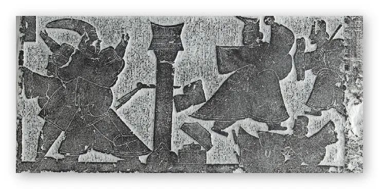 武氏祠画像石中共有三幅荆轲刺秦王图,这一幅最为经典,在1999年,被
