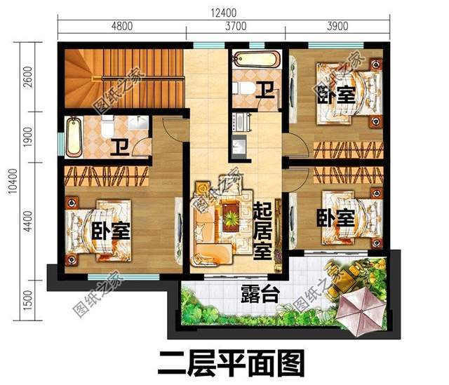 农村别墅设计二层设计图,占地不超过130平米,户型大气