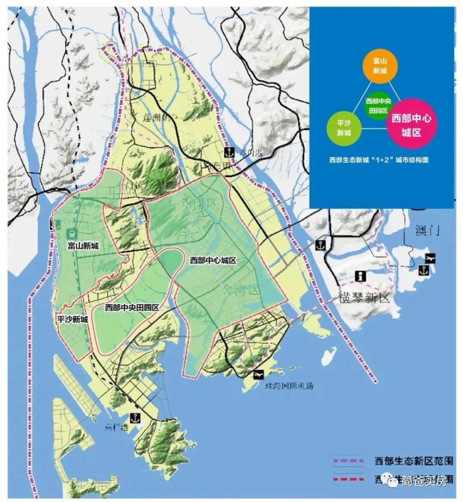 珠海地图 再回到珠海西部生态新区 根据规划, 西部新区包括 金湾区