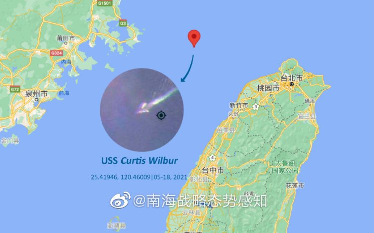 卫星捕获:美舰穿航台湾海峡时,3架美军侦察机飞往南海