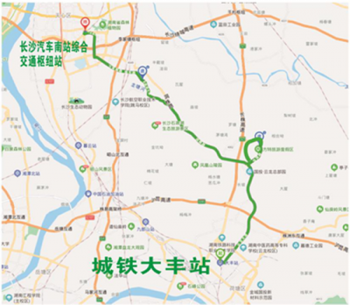 s326省道-跳马镇-石燕湖大道-左转振华路-右转比亚迪路-环保东路-长沙