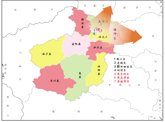 △ 洛阳市行政区划变化示意图 城西区域西工,老城量价齐升 从区域上