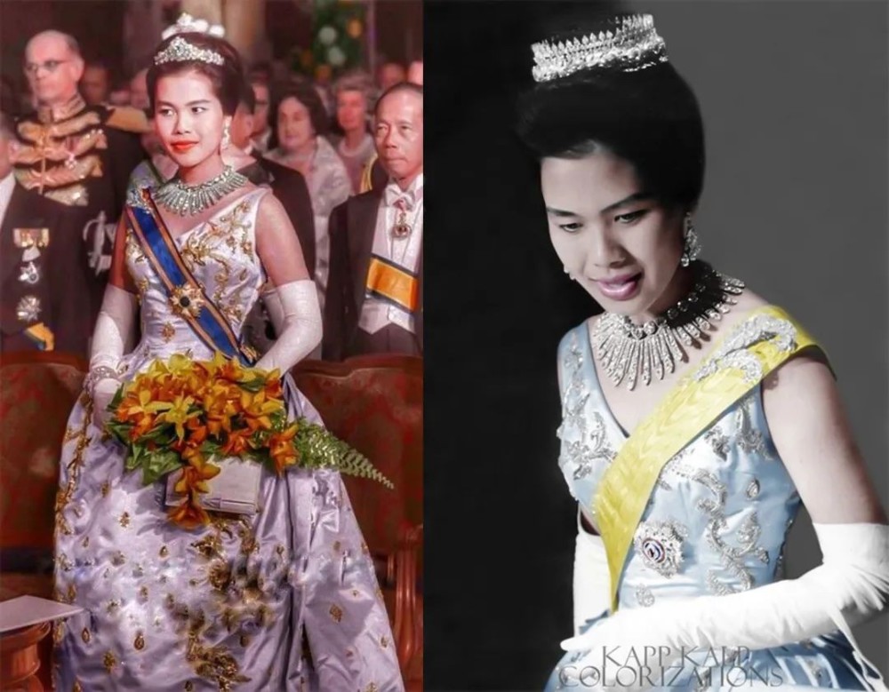 诗丽吉一次同时佩戴了两顶王冠,加上年轻时的绝世容颜,泰国最美王后