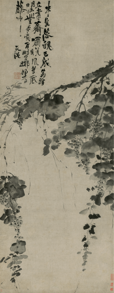 画中题字结体紧凑,运笔恣意.葡萄是徐