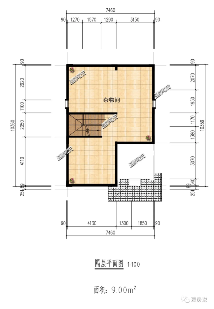 5乘12建房图纸,宽5米x12米房子图三层 73米,异形柱框架结构,建筑高度12米 品牌:建房说 别墅图纸