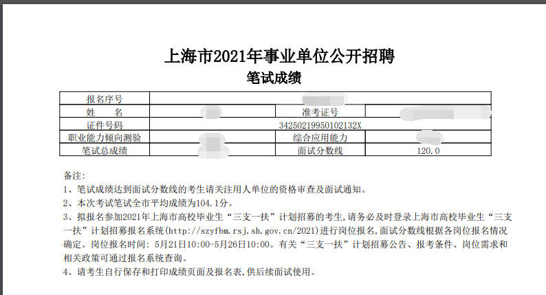 2021年上海事业单位考试成绩查询入口