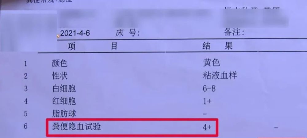 就诊检查发现大便隐血试验显示 4  (强阳性),镜检可见红细胞 1