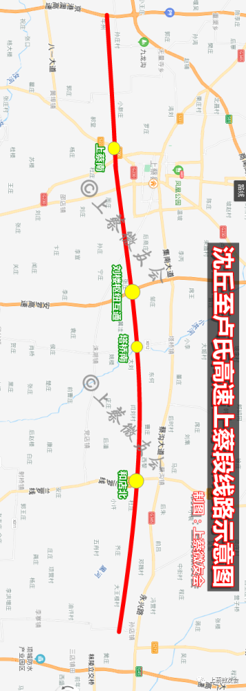 与濮阳至湖北阳新高速公路相交,路线向西经周口市沈丘县,项城市以及