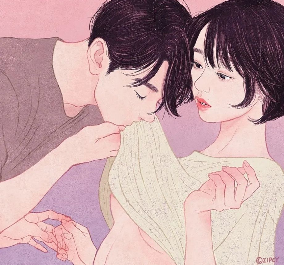 韩国艺术家zipcy插画,好羡慕这对情侣,画面甜爆!