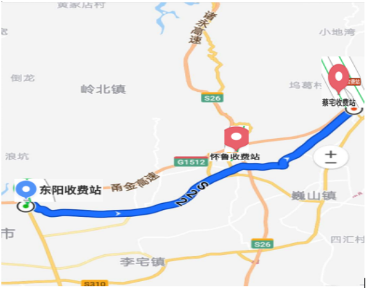 路线图(诸永横店-甬金蔡宅 线路1:东阳或怀鲁(收费所)上高速往杭州