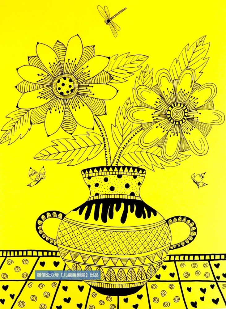 儿童画创意|少儿线描课例分享,黑白的彩色的全都有!