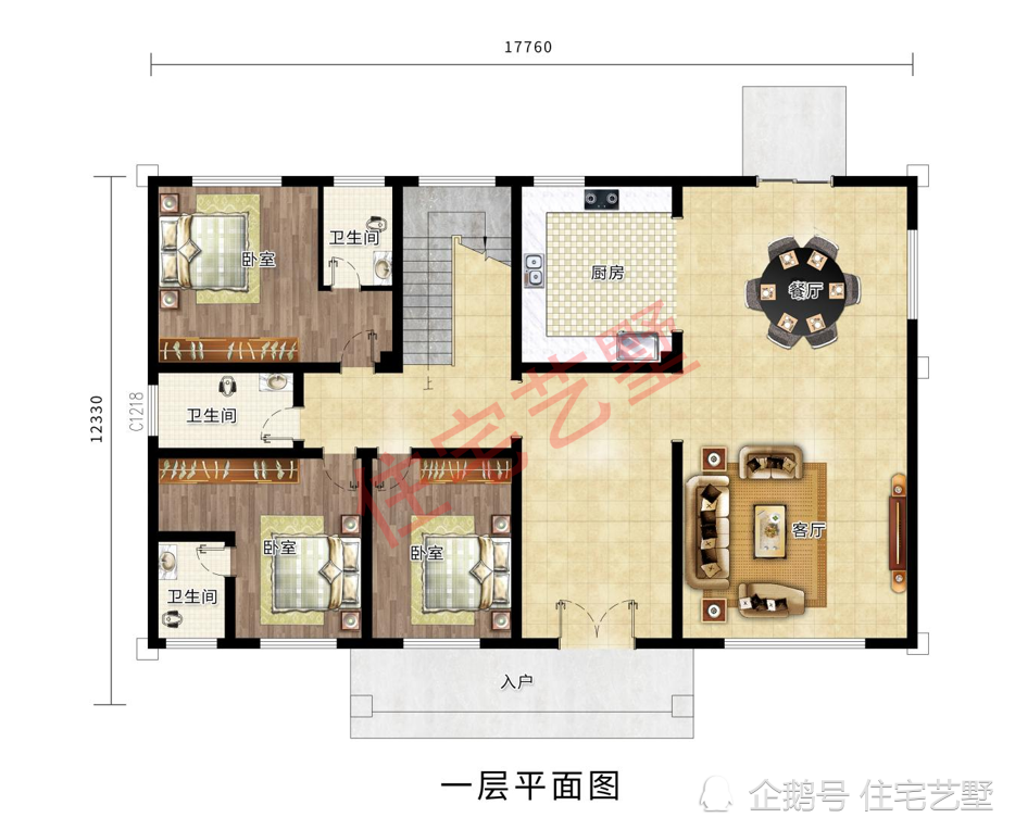 农村自建四层大别墅17x12米占地200多平,11间卧室都配