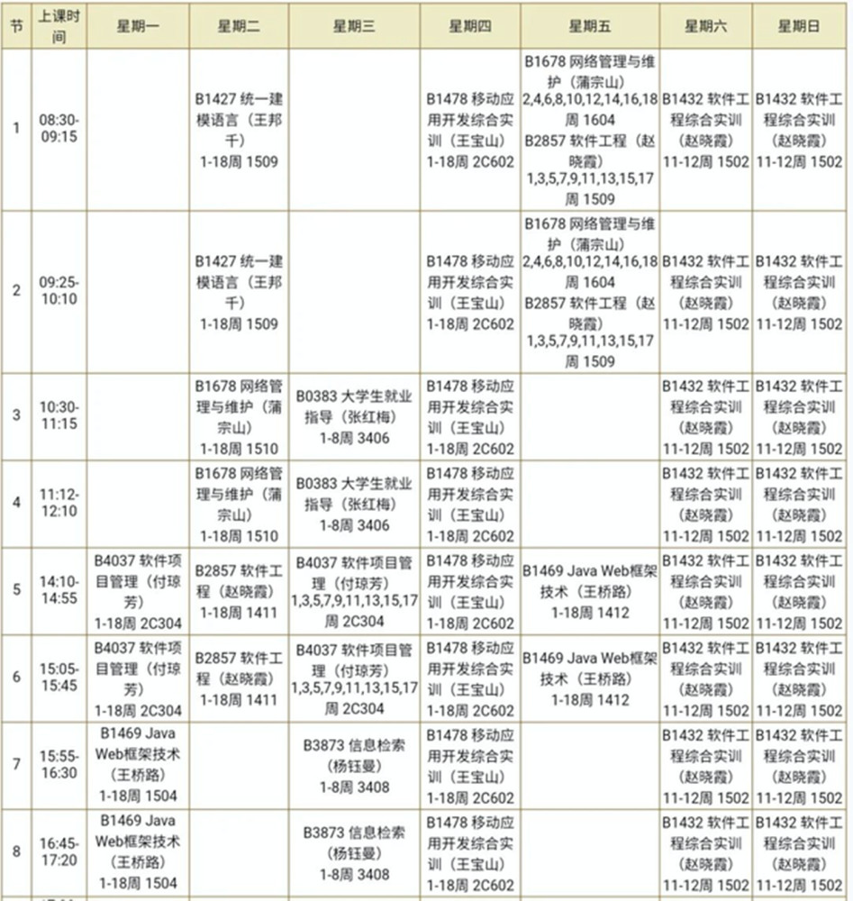 大学生晒密集课程表,一周45节课不轻松,调侃:被高中老师骗了