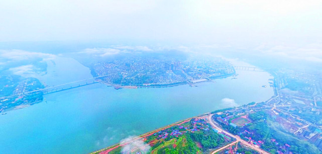 卫星航拍湖南沅陵县:两江交汇,半岛县城,拥有繁华的