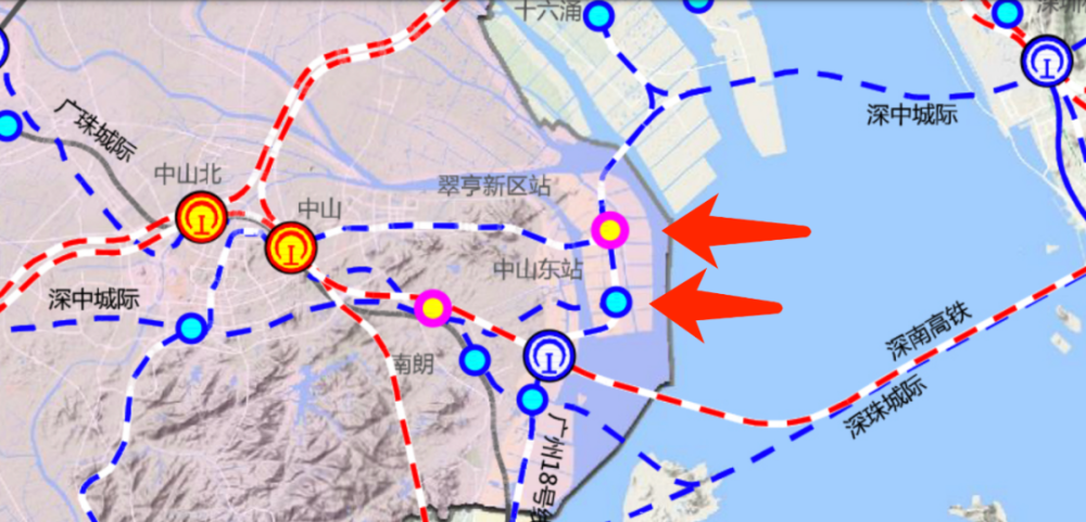 深茂铁路,南沙港铁路,广中珠澳高铁;5条城际:深珠城际,中南虎城际,广