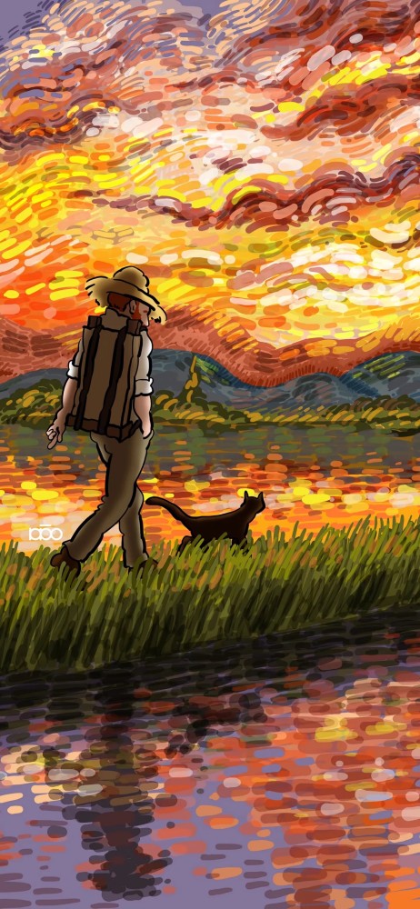 神仙梵高插画背景