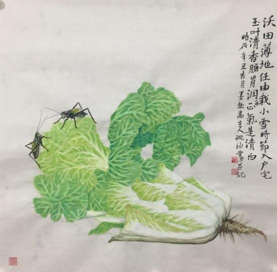 花鸟名家刘现禄笔下蝈蝈白菜